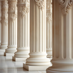 Ancient white marble pillars. Represents classic architecture found in areas like Rome and Greece. Generative. 