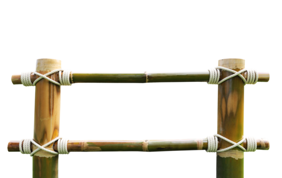 Bamboo frame tied with white rope on the corner isolated on transparent background 
