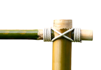 Bamboo frame tied with white rope on the corner isolated on transparent background 