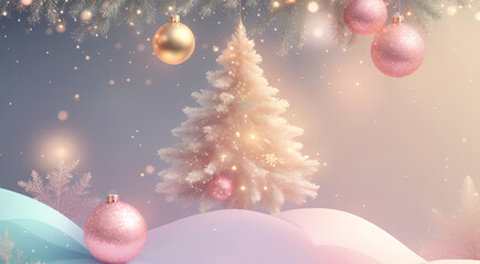 Fototapeta premium Christmas background with christmas tree and balls.Ai