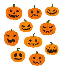 halloween pumpkin face lantern icon symbol set scary spooky horror vector graphic design orange cartoon illustration