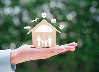 Insurance concept in terms of protection Add new service Coverage of risky areas such as life...