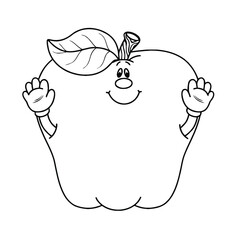 Outlined Apple Waving A Greeting
