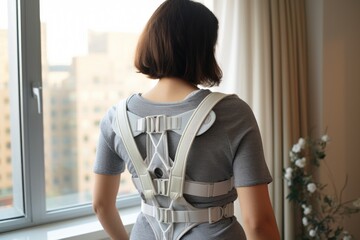 Girl in a corset for posture - obrazy, fototapety, plakaty