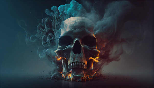 Surreal, creepy skull of smoke and horror type concept and background, Ai generated image 