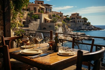 Fototapeta na wymiar Restaurant in the Mediterranean An outdoor dinner