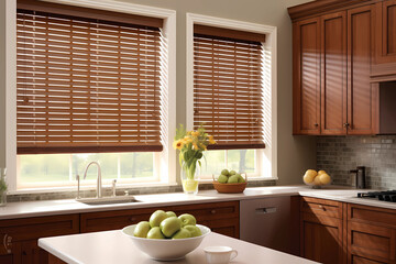 Faux Wood Blinds - USA - Wood-like appearance, suitable for high humidity areas (Generative AI)