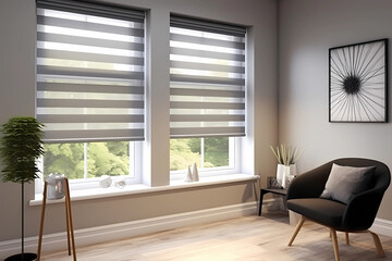 Vision Blinds - USA - Striped fabric with translucent and solid bands (Generative AI)