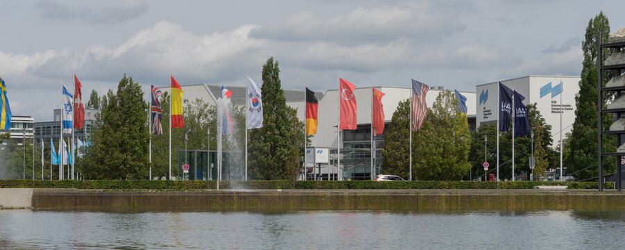 Munich, Bavaria, Germany – Sept. 03, 2023: west entrance of the Munich trade fair while the „IAA mobility 2023“ 