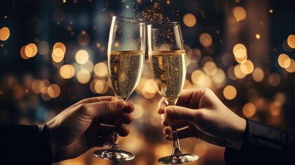People cheers with champagne drinks in a celebratory toast