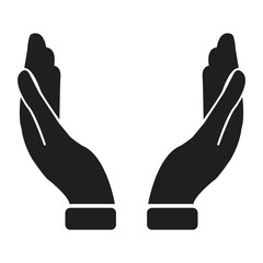 Hand drawn cupped hands illustration. Raised hands vector concept. Volunteering charity, votes, support, hope and peace. Vector human open hands isolated on white background