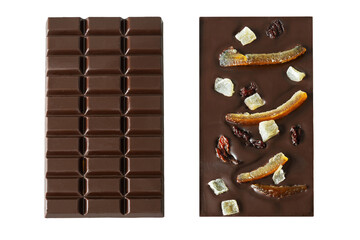 Handmade dark chocolate bars with fruit on both sides
