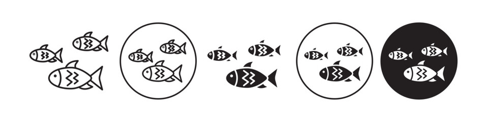 Shoal icon. Many Fish swimming together in ocean symbol. Vector set of aqua animal wildlife group swim. Flat outline of marine fishing in underwater sea. Fish drawing illustration