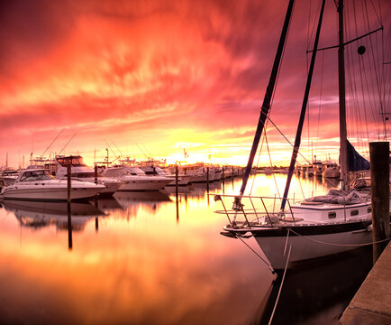 Sunset at a marina, Stuart, Florida.