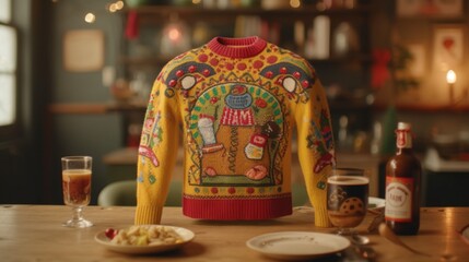 Ugly holiday sweater showing nutritional yeast.Generative AI. - obrazy, fototapety, plakaty