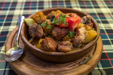 Pork stew with potatoes. Tbilisi. Caucasus, Georgia.