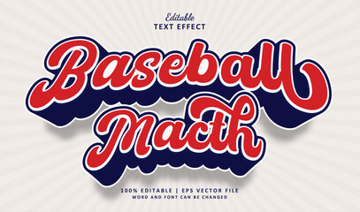 Text Effect Baseball Match. Editable Text Effect Style VIntage 3D.