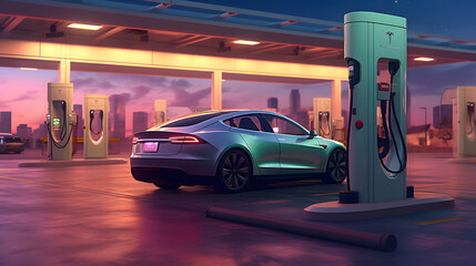 an sa electric vehicle being charged at an electric car charger - obrazy, fototapety, plakaty
