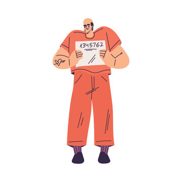 Man Criminal and Bandit Character in Orange Outfit with Number Vector Illustration