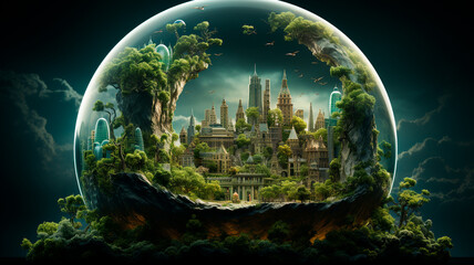 alien fantasy with alien planet and moon. fantasy concept.