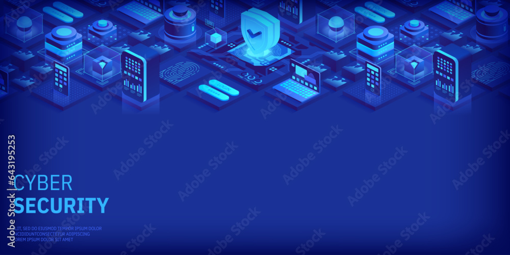 Poster cyber security concept. antivirus, encryption, cloud data protection. software development. safety i