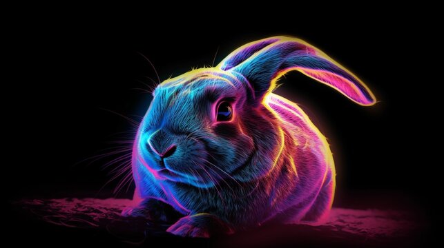 A bunny blacklight painting.Generative AI