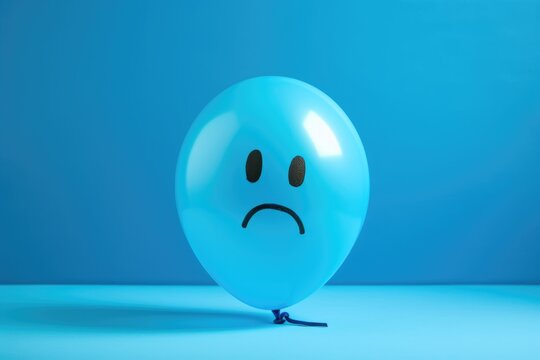 blue balloon on a blue background with sad face