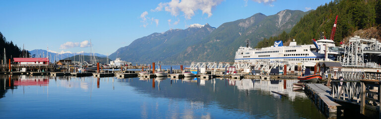 Beautiful panorama of Horseshoe Bay Terminal in Horseshoe Bay, British Columbia, Canada.