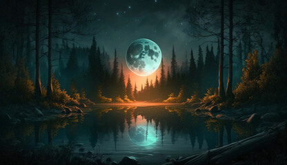Fototapeta premium Moonlit Peaceful Forest
