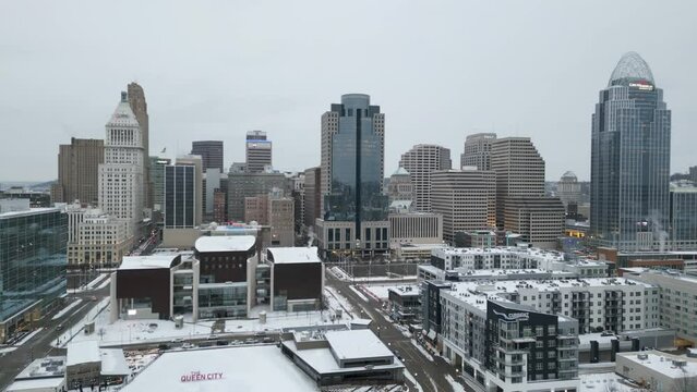 Cincinnati downtown ohio during winter with snow cover