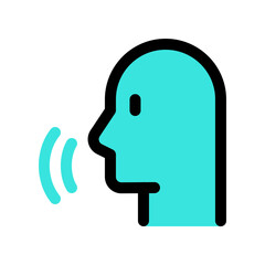 Vector person speaking, speech recognition, voice activation icon. Black, white background. Perfect for app and web interfaces, infographics, presentations, marketing, etc.