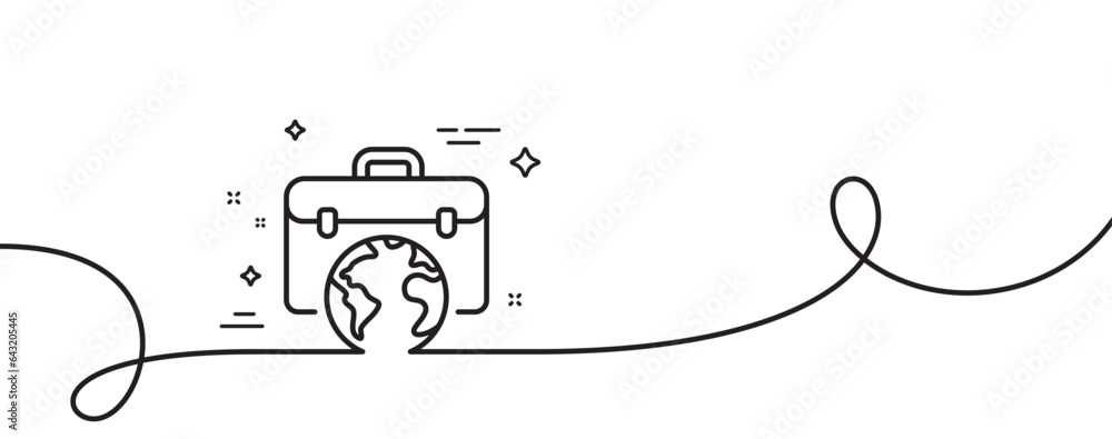Poster global business line icon. continuous one line with curl. businessman case sign. internet marketing 