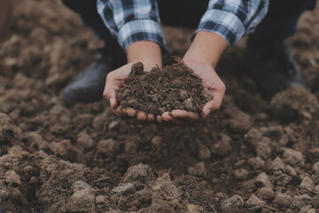 Symbol heart earth day. Handful of dirt hands heart shape. Farm organic earth. Farmer hands soil ground earth dirt garden soil farm ground. Male hands full of fertile land field agriculture concept