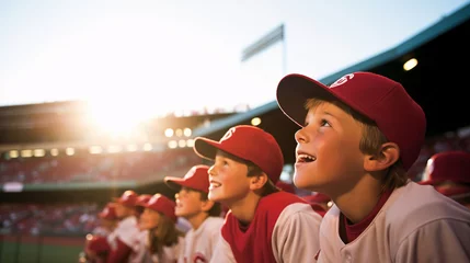 Gordijnen Young happy boys looking a baseball match © Cla78