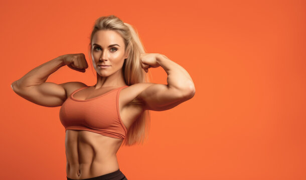 Happy Female Bodybuilder Showing Her Biceps Stock Image - Image of  seductive, dieting: 60773525