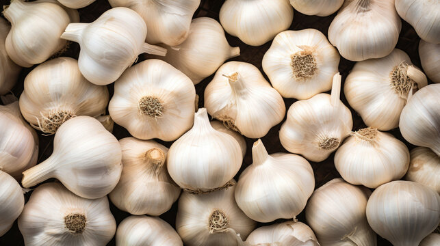 Organic white dried garlic heap