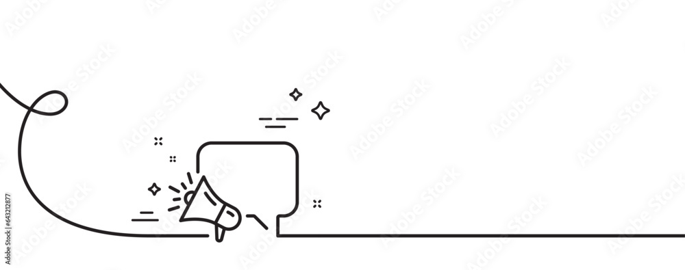 Poster megaphone line icon. continuous one line with curl. advertisement device symbol. brand ambassador sp