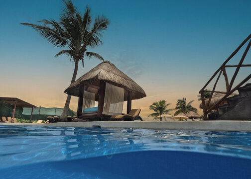 Cancun, Mexico resort at sunset