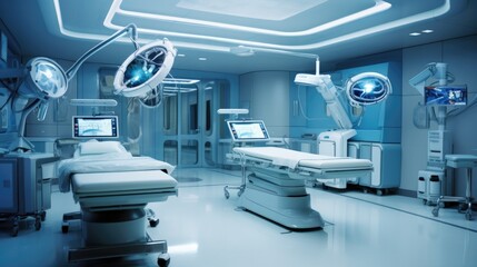 A hospital room with modern medical equipment in it. Generative AI. - obrazy, fototapety, plakaty