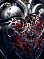 A heart made out of an engine and gears. Generative AI.