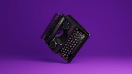 Typewriter 3d illustration. 3d rendered background image. Vintage typewriter