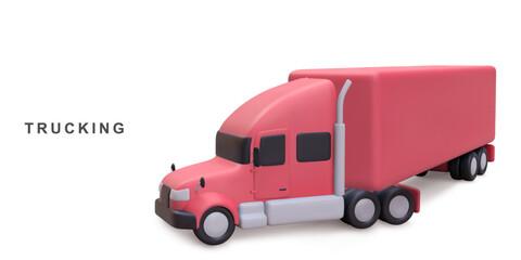 3d realistic red delivery truckon white background. Vector illustration.