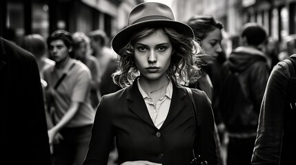 solo parade street photography, black and white pictures, man, woman, crowd, sepia, concept of street photography , 16:9 - obrazy, fototapety, plakaty