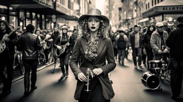 solo parade street photography, black and white pictures, man, woman, crowd, sepia, concept of street photography , 16:9