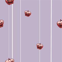 Blue pattern with red halloween pumpkins of different sizes