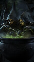 Helloween: Creepy witches brewing potions 