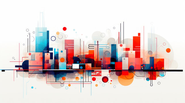 Abstract cityscape colourful vector line art
