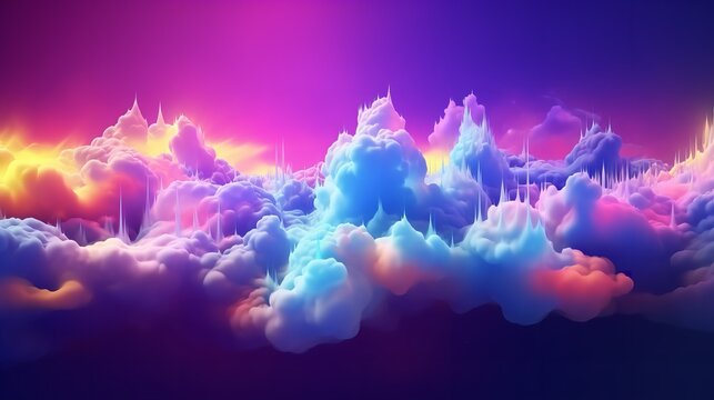 Fototapeta Abstract fantasy sky with neon clouds in a variety of colors. Generative Ai.