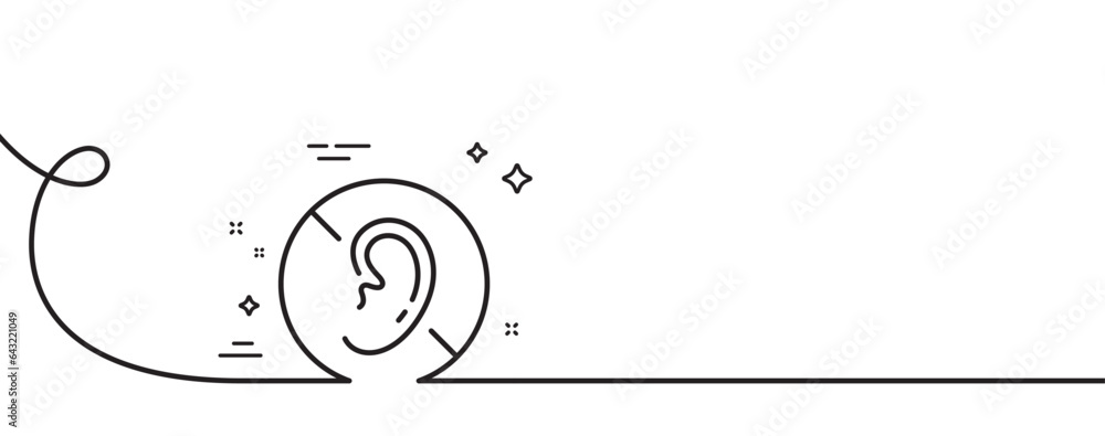 Poster no hearing line icon. continuous one line with curl. mute mic sign. mute audio sound symbol. no hear