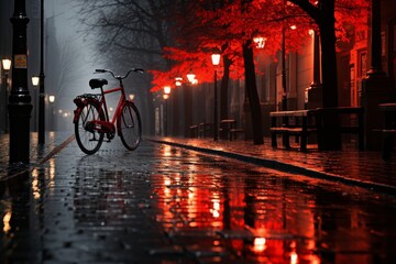 elegant image of a bicycle in black and white with red tones - obrazy, fototapety, plakaty